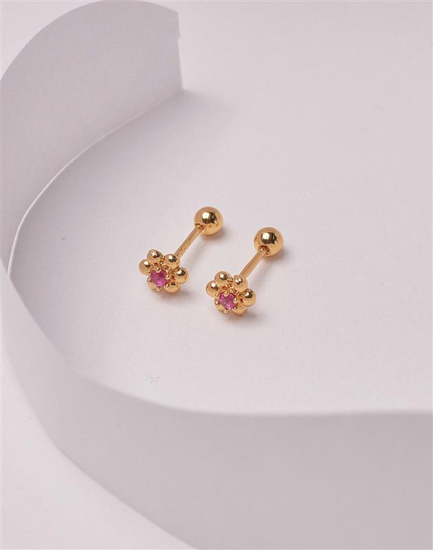 Aretes en Plata 925 Flor Rubí