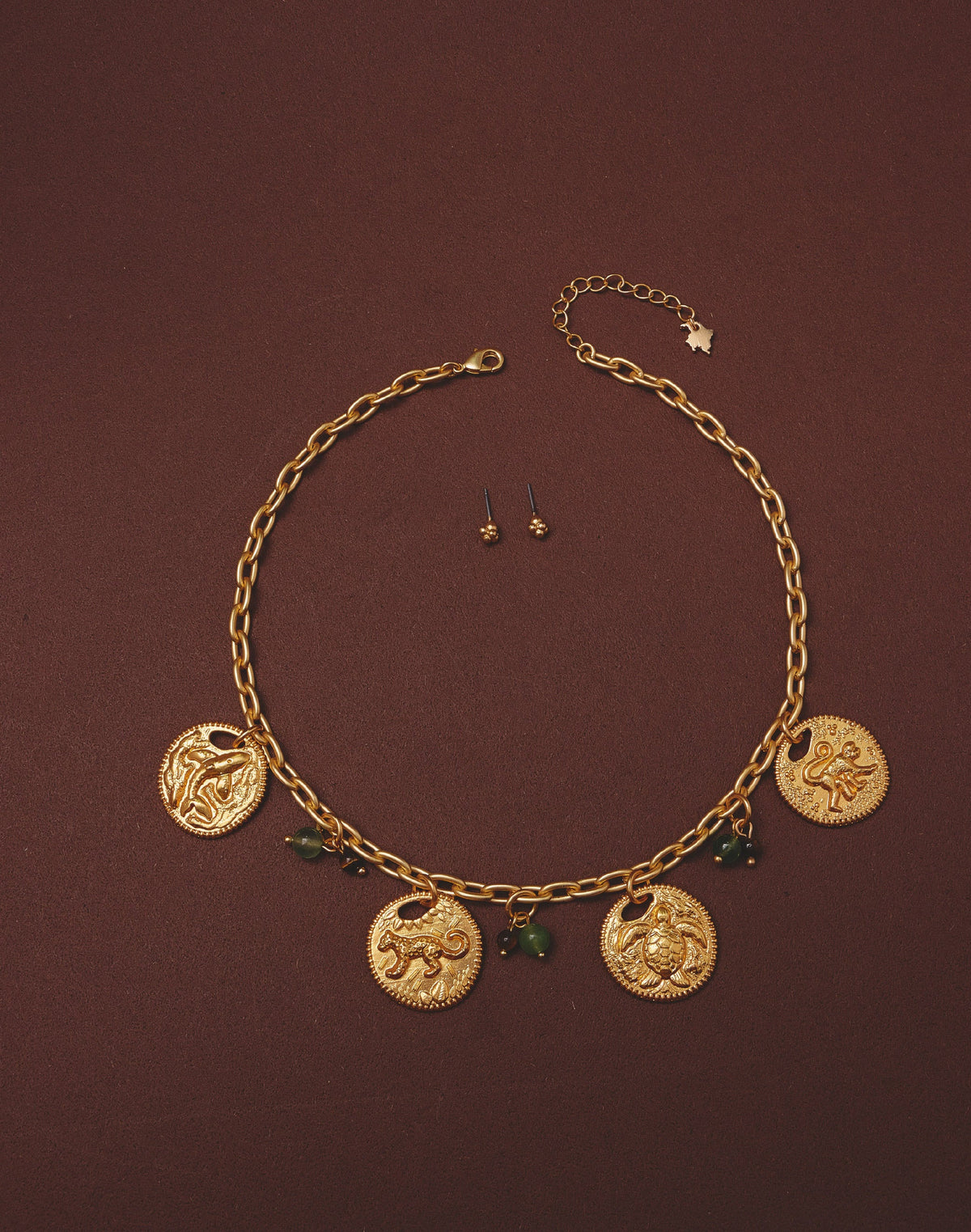 Maxi Collar + Aretes Monedas Selva Verde