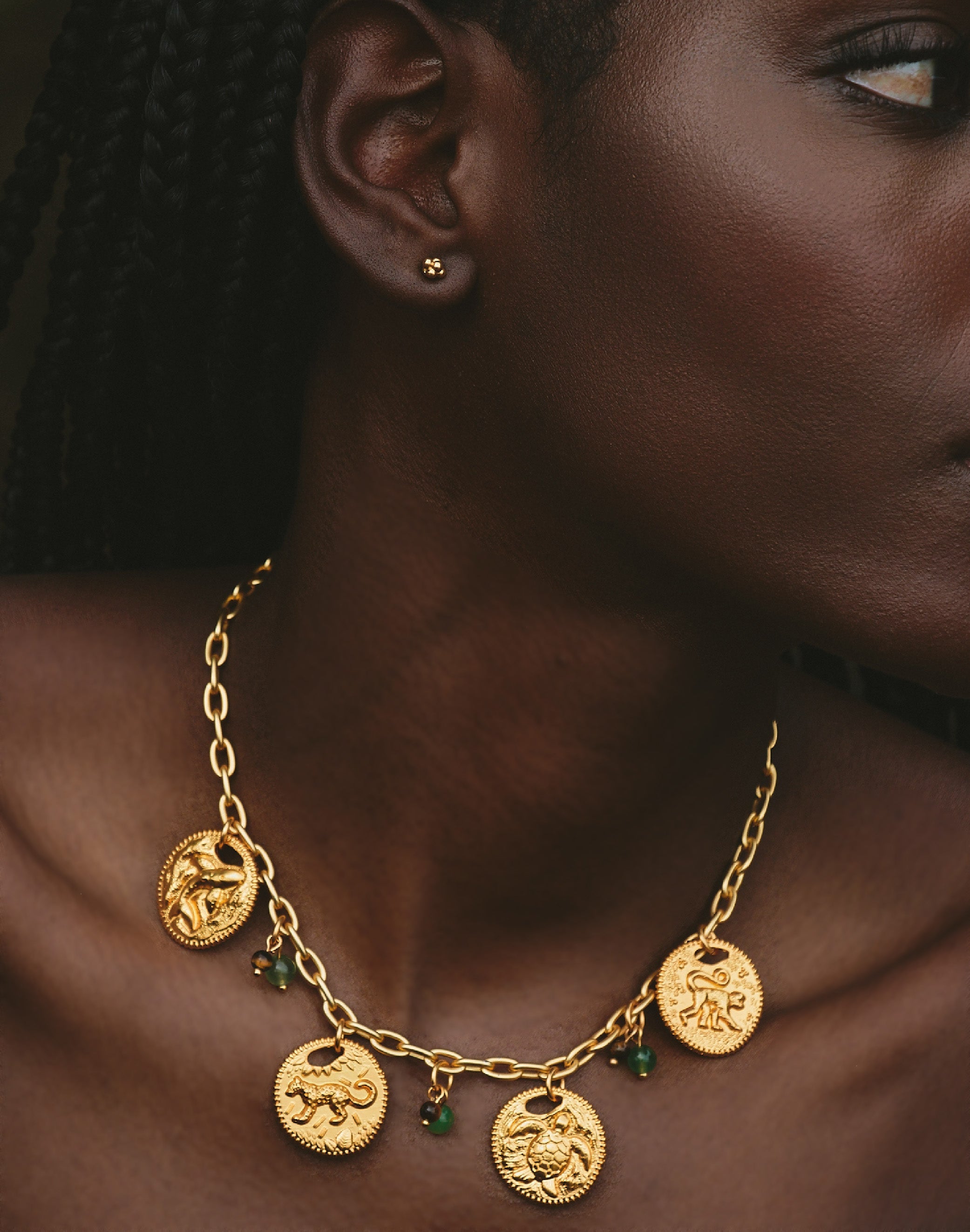 Maxi Collar + Aretes Monedas Selva Verde